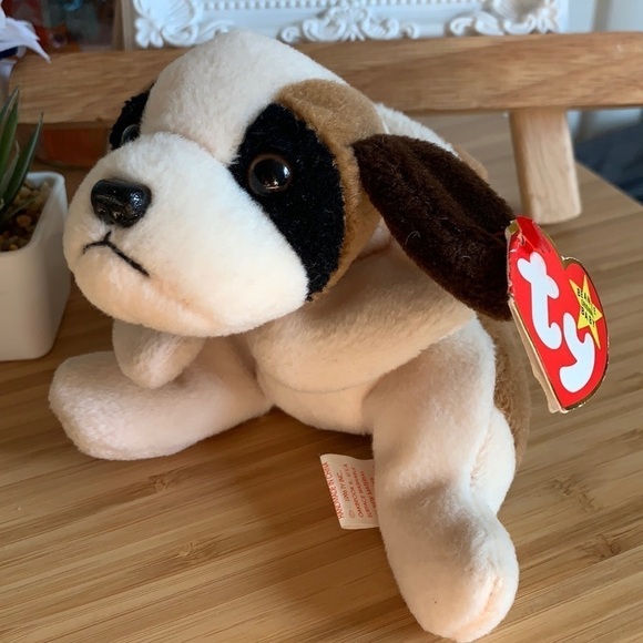 TY Beanie Babies Bernie The St. Bernard 1996 Cream Tan Black With Original Tag - Picture 2 of 10